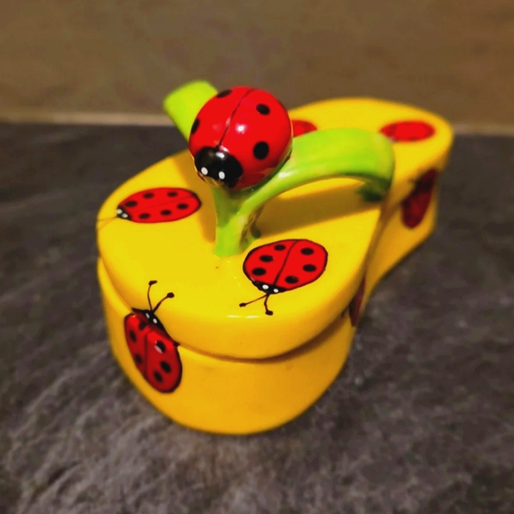 Flip Flop Ladybug Ceramic Trinket Box